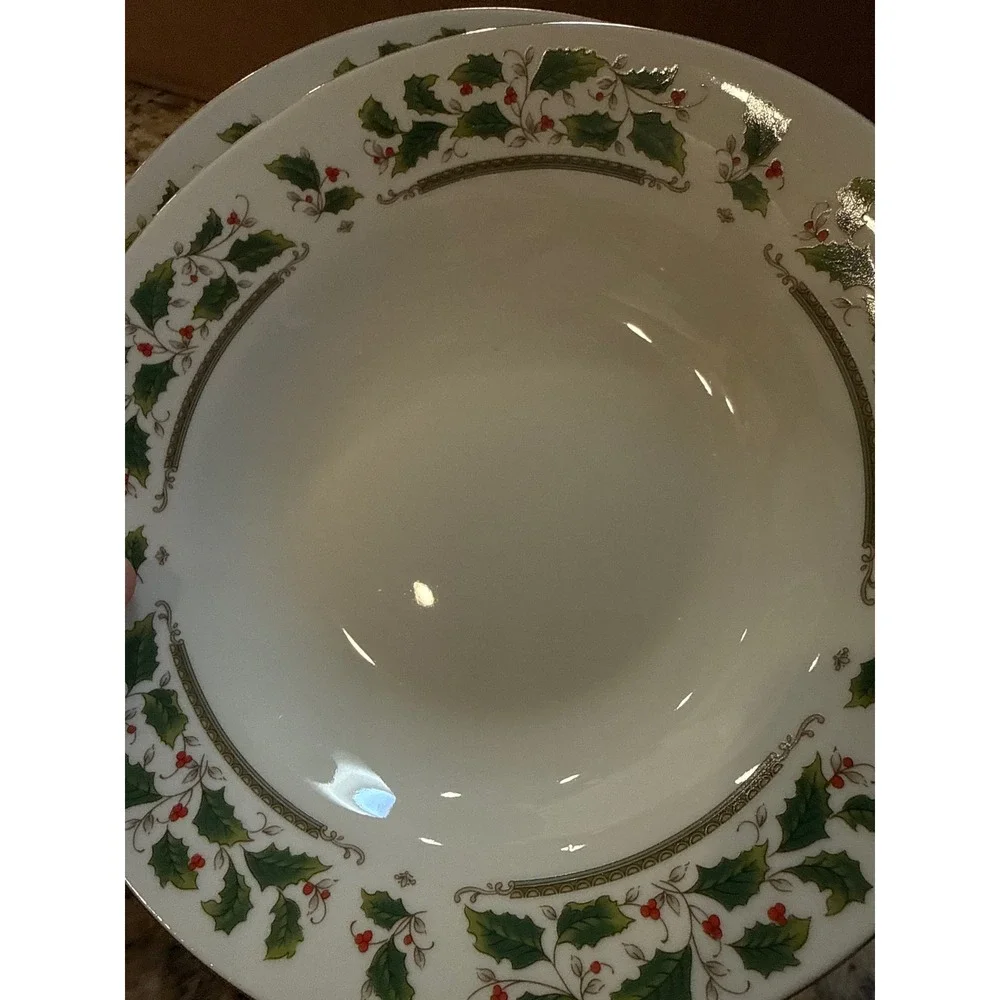Home for the Holidays Holly‎ Holiday Rimmed Soup Bowls Set of 4 Christmas 8.5